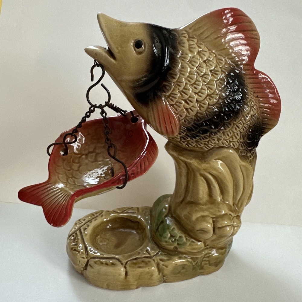 Vintage Ceramic Fish Scent Oil Warmer Tealight Candle Holder Hanging Basket Tray